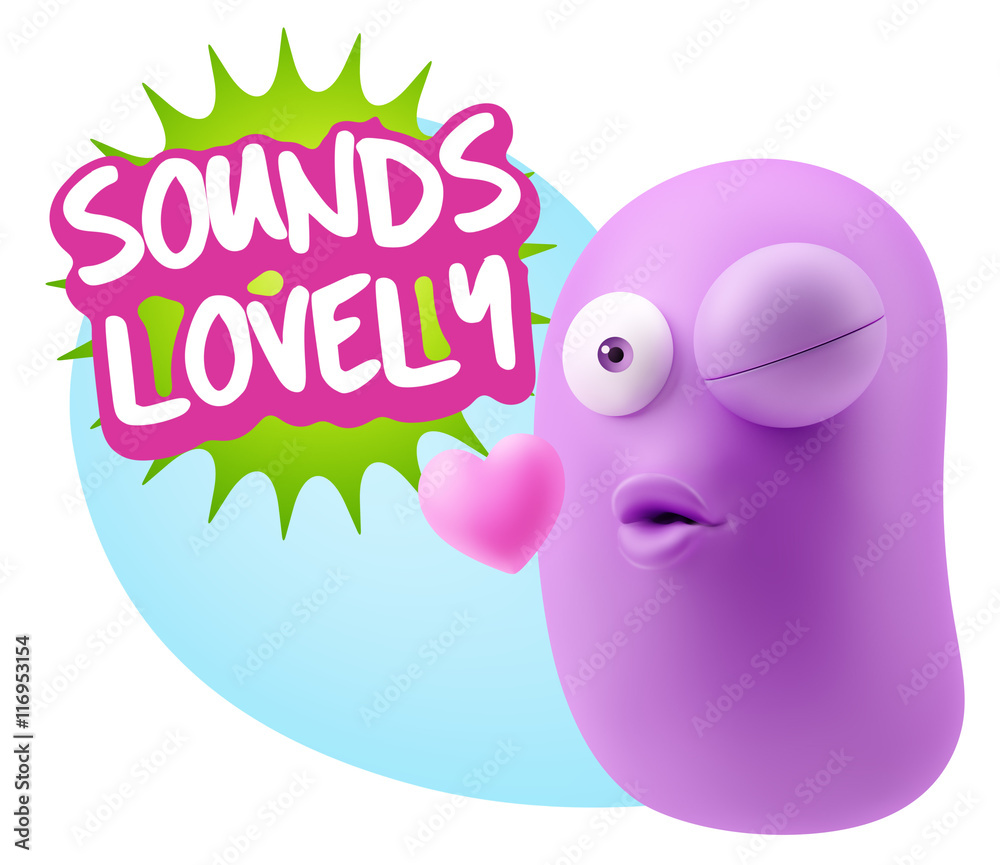 3d Rendering. Kiss Emoticon Face saying Sounds Lovely with Color 3d Rendering. Kiss Emoticon Face saying Sounds Lovely with Color