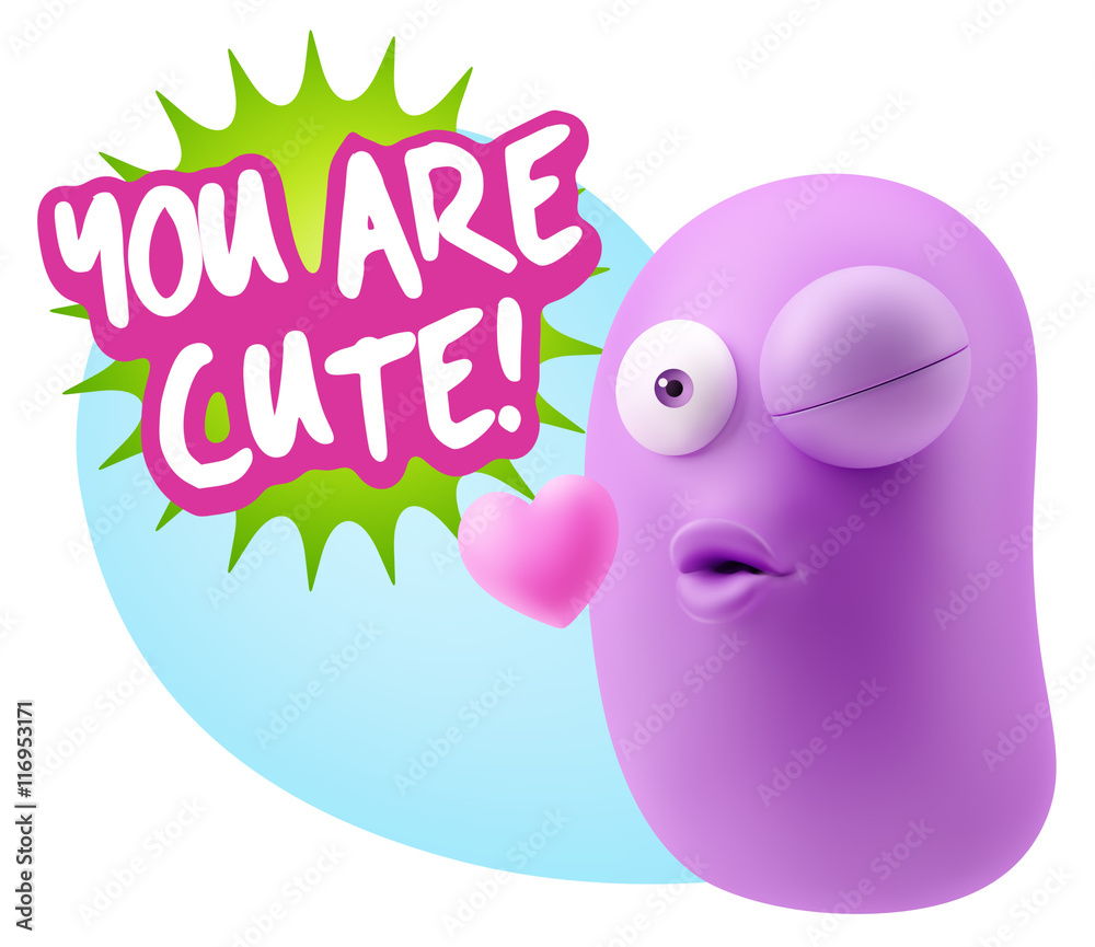 3d Rendering. Kiss Emoticon Face saying You Are Cute with Colorf 3d Rendering. Kiss Emoticon Face saying You Are Cute with Colorf