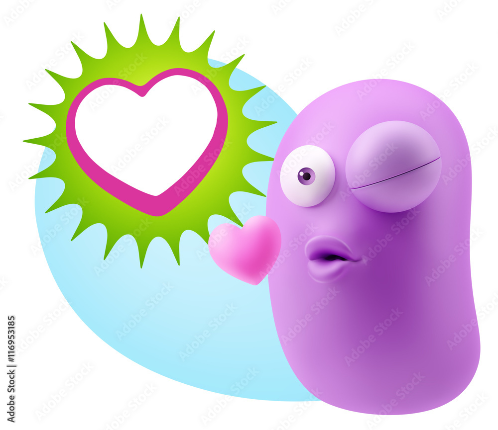 3d Rendering. Kiss Emoticon Face saying Love with a Heart Shape 3d Rendering. Kiss Emoticon Face saying Love with a Heart Shape