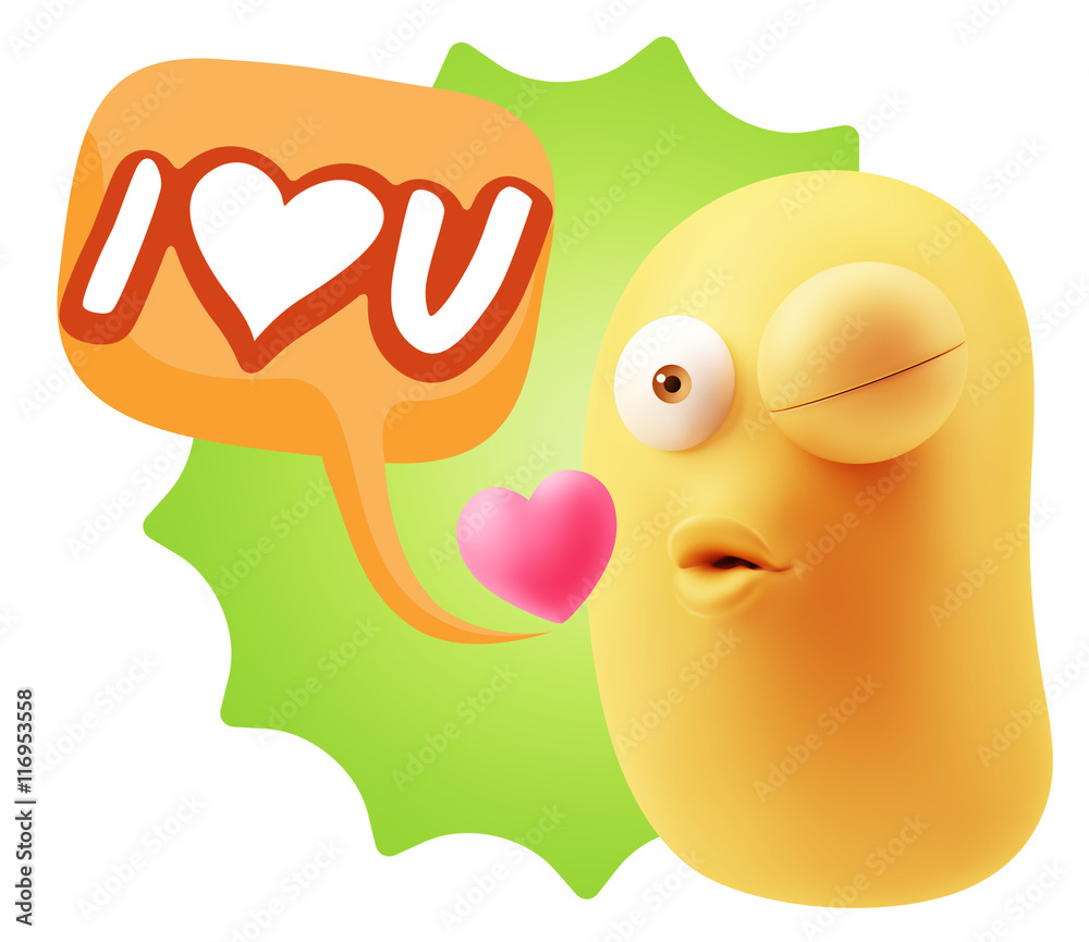 3d Rendering. Kiss Emoticon Face saying I Love U with Colorful S 3d Rendering. Kiss Emoticon Face saying I Love U with Colorful S