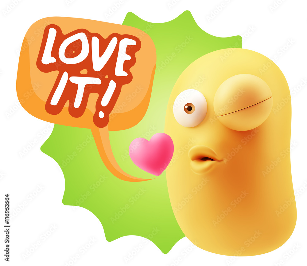 3d Rendering. Kiss Emoticon Face saying Love It with Colorful Sp 3d Rendering. Kiss Emoticon Face saying Love It with Colorful Sp