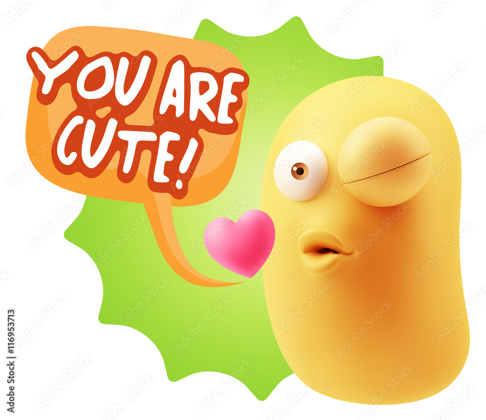 3d Rendering. Kiss Emoticon Face saying You Are Cute with Colorf 3d Rendering. Kiss Emoticon Face saying You Are Cute with Colorf