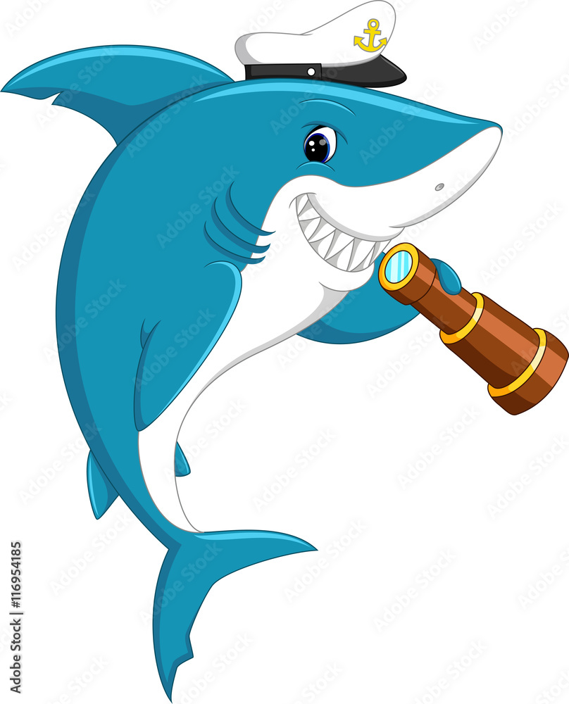 Obraz premium Cute shark holding binocular