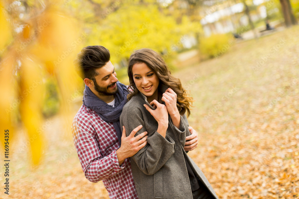 Young couple in the autumn park Young couple in the autumn park