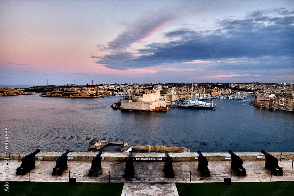 Valletta fortress at dusk - Malta. Panorama
