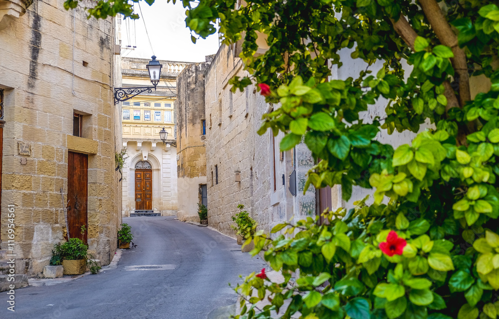 Maltese streets, Valletta, Malta. Focus on the old house in the
