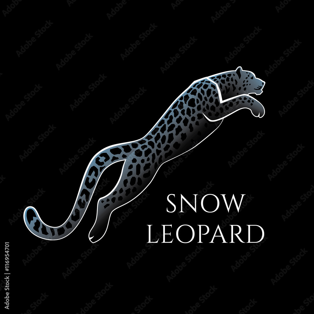 Naklejka premium Snow Leopard vector illustration logo, sign, emblem on black backround
