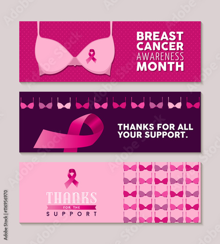 Set of breast cancer awareness banners with bra