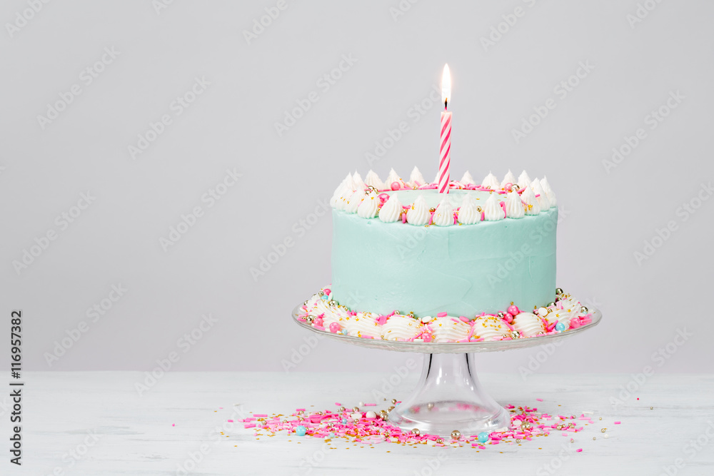 Pastel Blue Birthday Cake over White Background. Stock Photo | Adobe Stock
