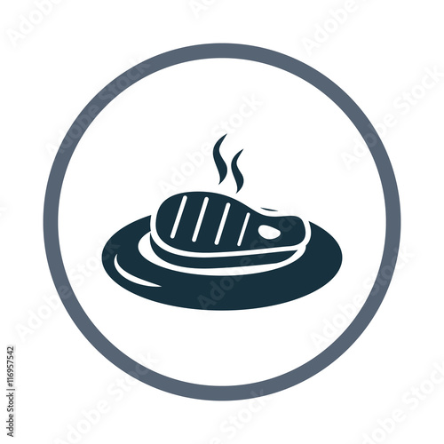 Barbecue steak on the plate simple icon on the background