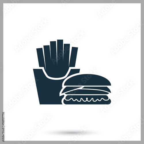 Fries potatoes and burger simple icon on the background