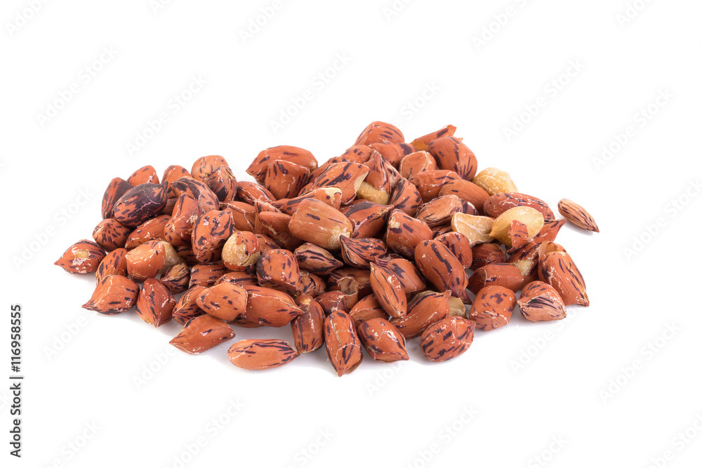 roasted tiger peanuts on white background