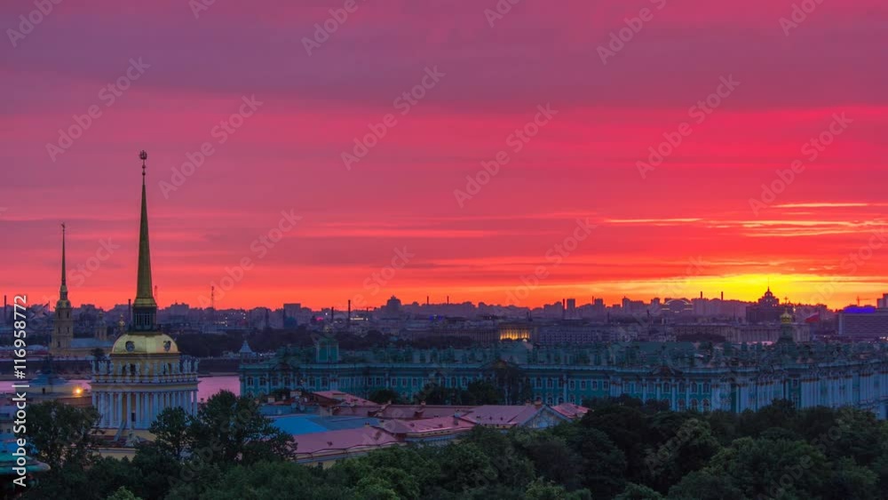 Sunrise over historic center from the colonnade of St. Isaac's Cathedral timelapse. Sunrise over historic center from the colonnade of St. Isaac's Cathedral timelapse.