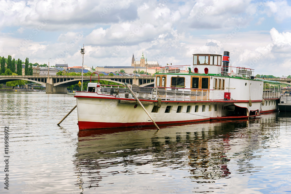 boat on the Vltava River in Prague boat on the Vltava River in Prague