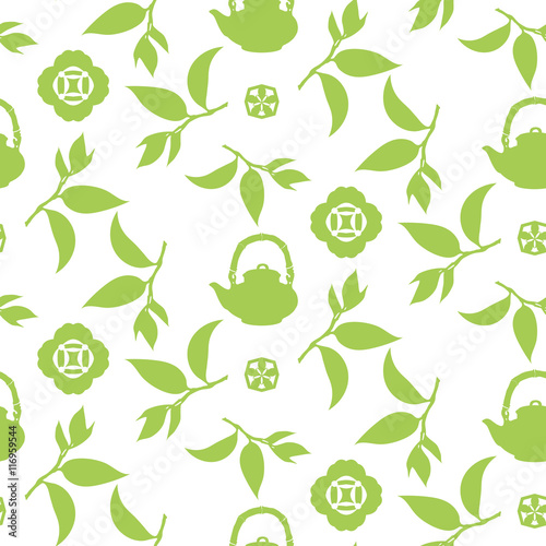 Green tea leaves seamless pattern.