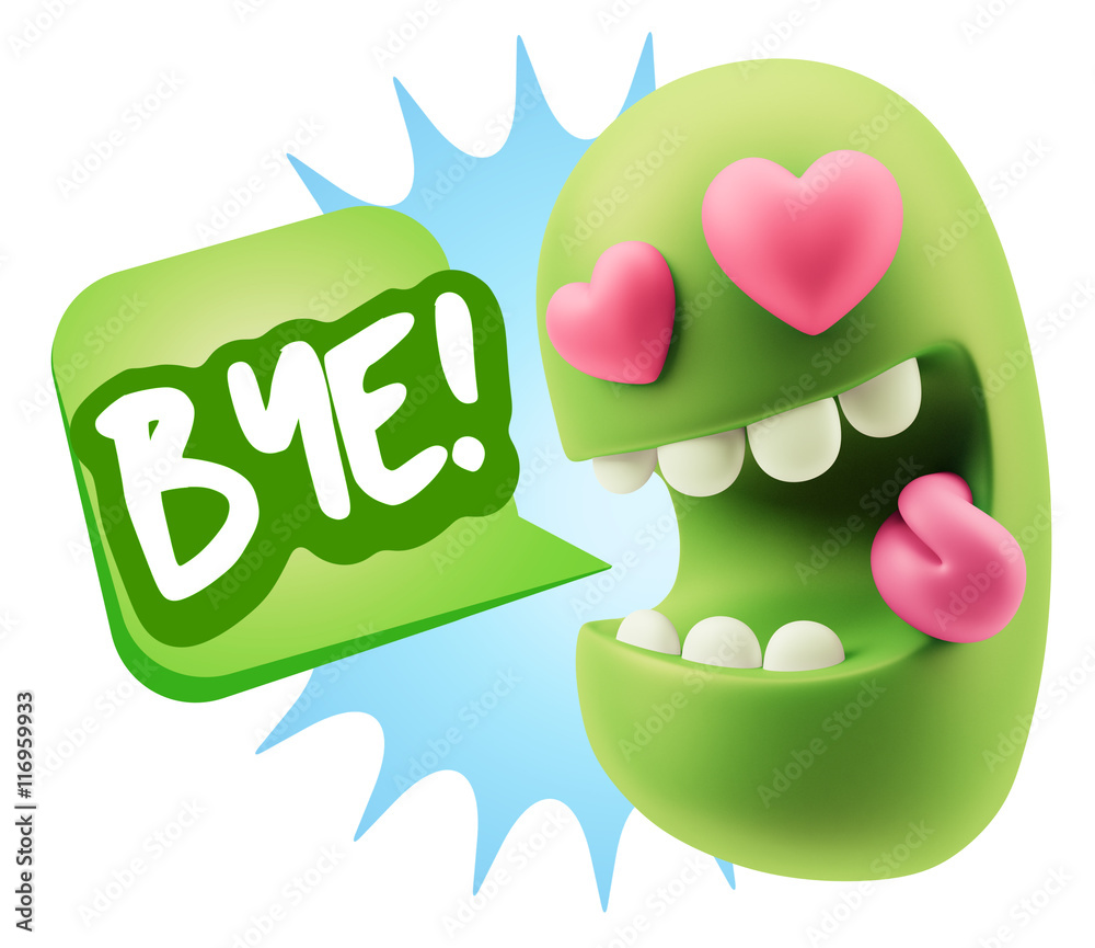 3d Rendering. Emoji in love with heart eyes saying Bye with Colo 3d Rendering. Emoji in love with heart eyes saying Bye with Colo