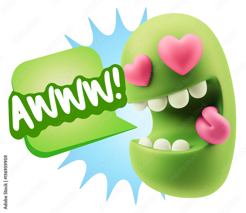 3d Rendering. Emoji in love with heart eyes saying Awww with Col 3d Rendering. Emoji in love with heart eyes saying Awww with Col