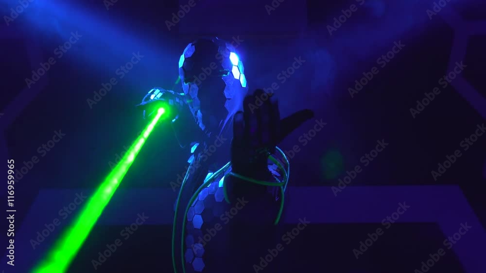 Man dancing with laser concept future Man dancing with laser concept future