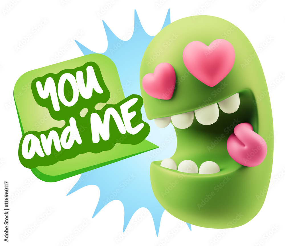 3d Rendering. Emoji in love with heart eyes saying You And Me wi 3d Rendering. Emoji in love with heart eyes saying You And Me wi