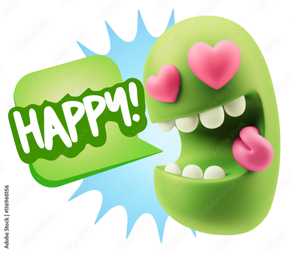 3d Rendering. Emoji in love with heart eyes saying Happy with Co 3d Rendering. Emoji in love with heart eyes saying Happy with Co