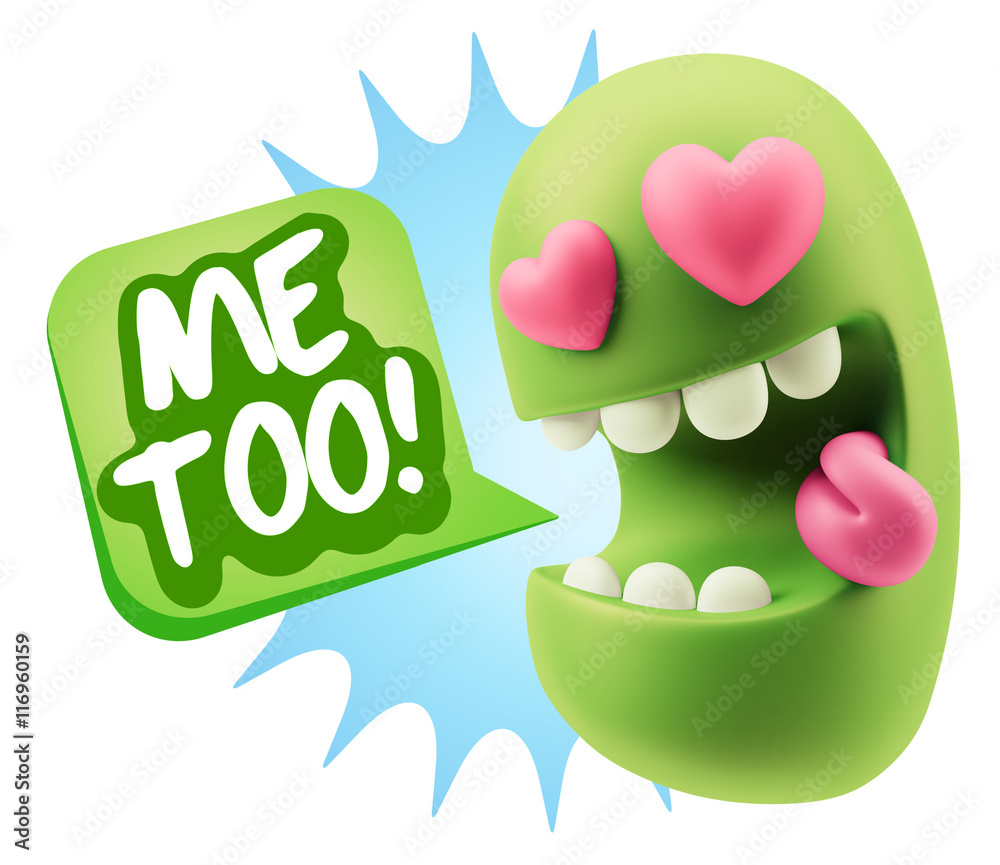 3d Rendering. Emoji in love with heart eyes saying Me Too with C 3d Rendering. Emoji in love with heart eyes saying Me Too with C