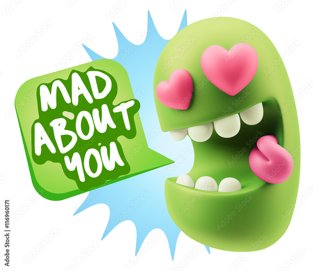 3d Rendering. Emoji in love with heart eyes saying Mad About You 3d Rendering. Emoji in love with heart eyes saying Mad About You