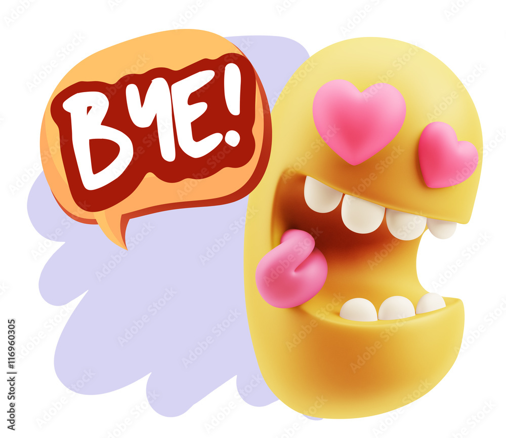 3d Rendering. Emoji in love with heart eyes saying Bye with Colo 3d Rendering. Emoji in love with heart eyes saying Bye with Colo