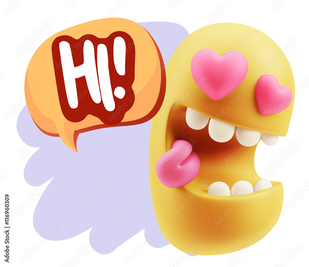 3d Rendering. Emoji in love with heart eyes saying Hi with Color 3d Rendering. Emoji in love with heart eyes saying Hi with Color