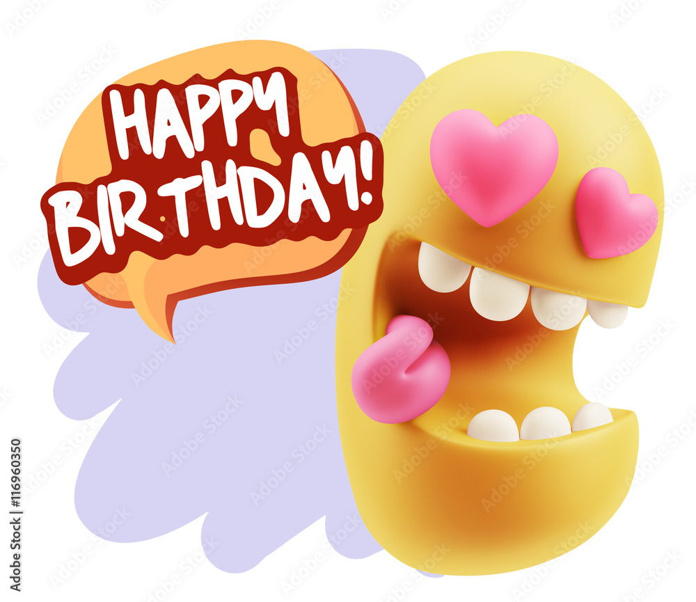 3d Rendering. Emoji in love with heart eyes saying Happy Birthda 3d Rendering. Emoji in love with heart eyes saying Happy Birthda