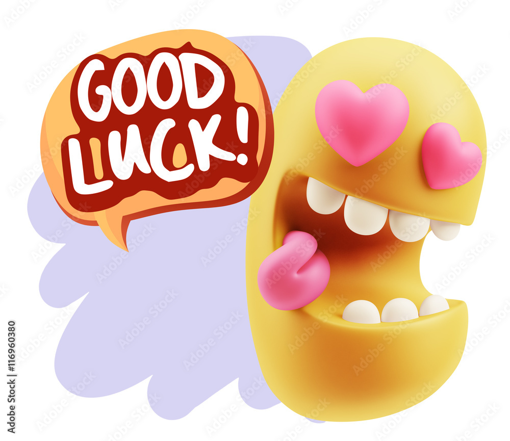 3d Rendering. Emoji in love with heart eyes saying Good Luck wit 3d Rendering. Emoji in love with heart eyes saying Good Luck wit
