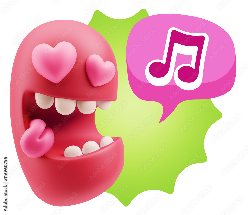 3d Rendering. Emoji in love with heart eyes saying Music Symbol 3d Rendering. Emoji in love with heart eyes saying Music Symbol