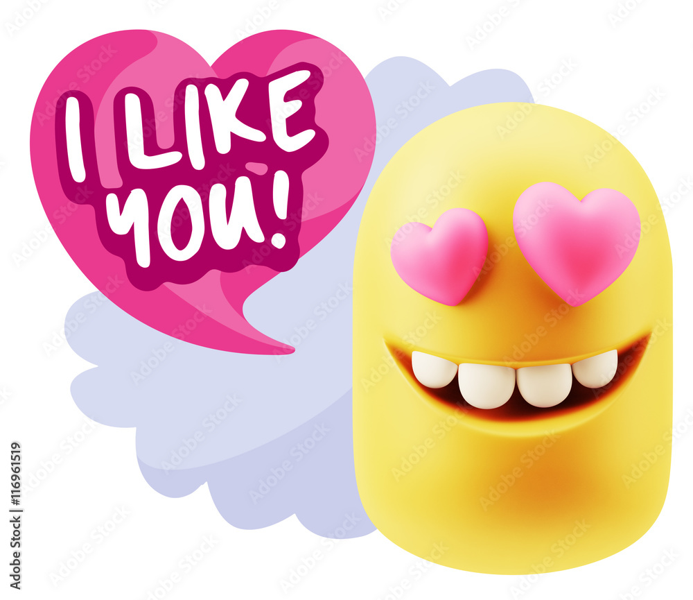 3d Rendering. Emoji in love with heart eyes saying I Like You wi 3d Rendering. Emoji in love with heart eyes saying I Like You wi