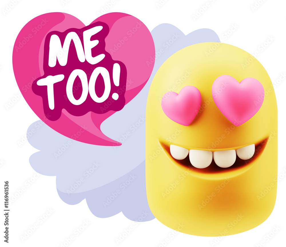 3d Rendering. Emoji in love with heart eyes saying Me Too with C 3d Rendering. Emoji in love with heart eyes saying Me Too with C