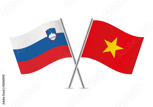Slovenian and Vietnamese flags. Vector illustration.