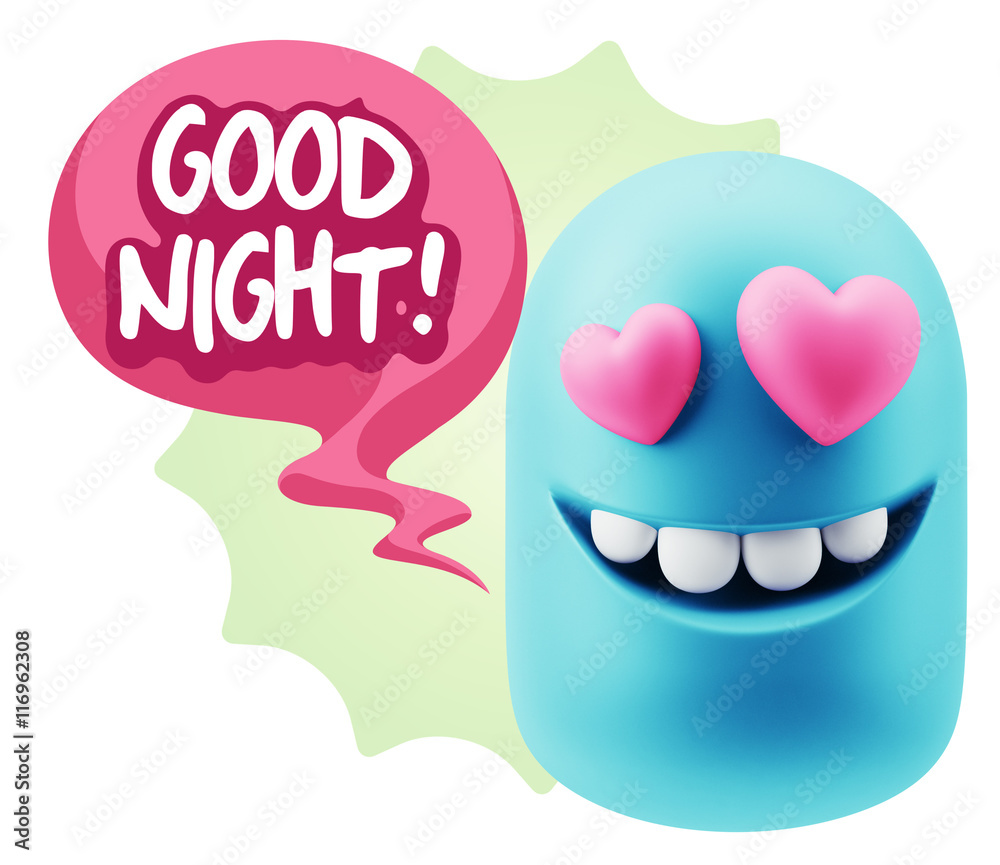 3d Rendering. Emoji in love with heart eyes saying Good Night wi 3d Rendering. Emoji in love with heart eyes saying Good Night wi