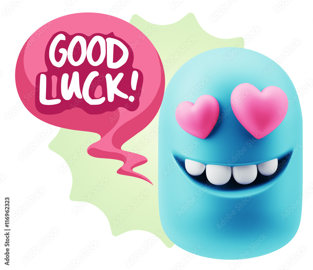3d Rendering. Emoji in love with heart eyes saying Good Luck wit 3d Rendering. Emoji in love with heart eyes saying Good Luck wit