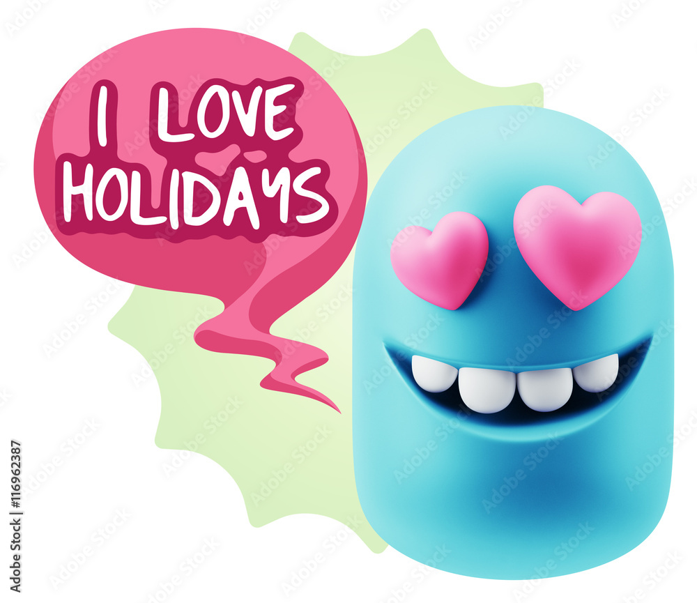 3d Rendering. Emoji in love with heart eyes saying I Love Holida 3d Rendering. Emoji in love with heart eyes saying I Love Holida