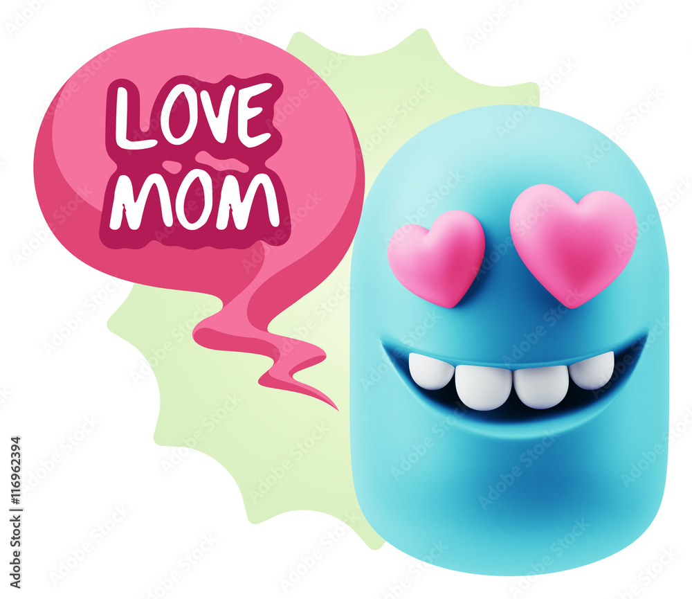 3d Rendering. Emoji in love with heart eyes saying Love Mom with 3d Rendering. Emoji in love with heart eyes saying Love Mom with
