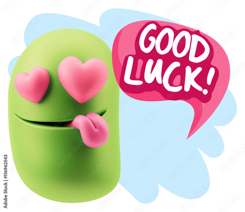 3d Rendering. Emoji in love with heart eyes saying Good Luck wit 3d Rendering. Emoji in love with heart eyes saying Good Luck wit