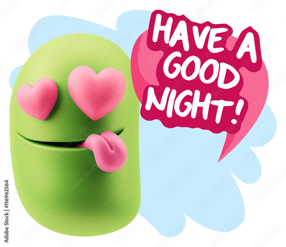 3d Rendering. Emoji in love with heart eyes saying Have A Good N 3d Rendering. Emoji in love with heart eyes saying Have A Good N
