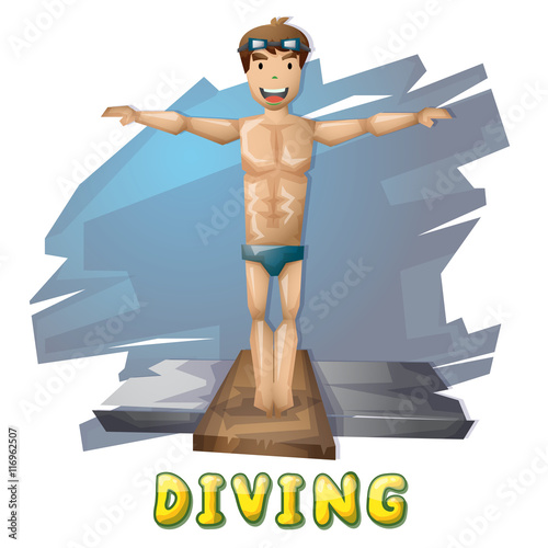 Cartoon vector diving Olympic sport with separated layers for game and animation, game design asset