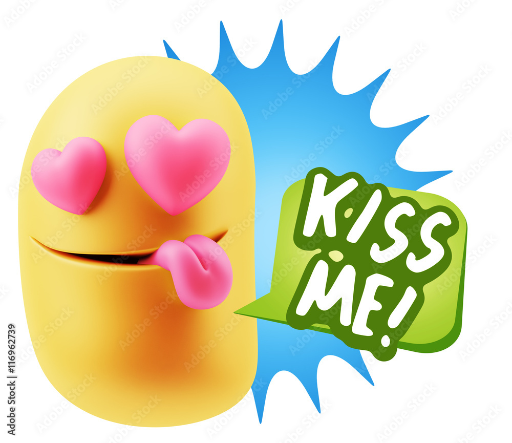3d Rendering. Emoji in love with heart eyes saying Kiss Me with 3d Rendering. Emoji in love with heart eyes saying Kiss Me with