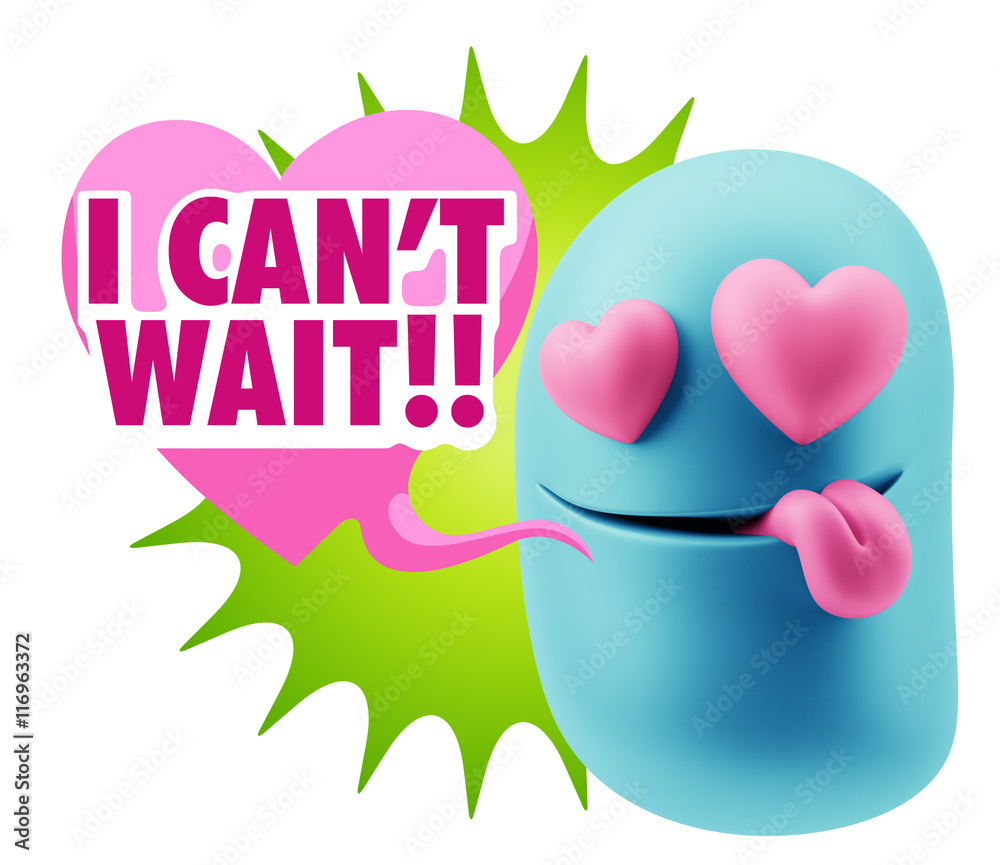 3d Rendering. Emoji in love with heart eyes saying I Can't Wait 3d Rendering. Emoji in love with heart eyes saying I Can't Wait