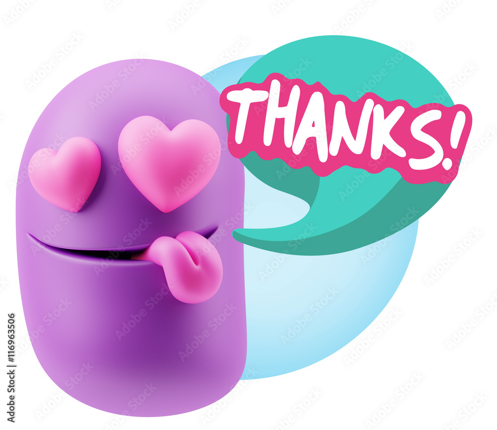 3d Rendering. Emoji in love with heart eyes saying Thanks with C 3d Rendering. Emoji in love with heart eyes saying Thanks with C
