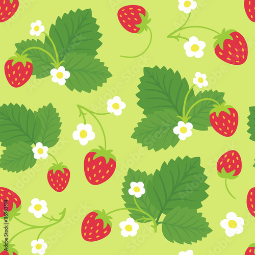Seamless pattern of strawberry bushes. Vector background.