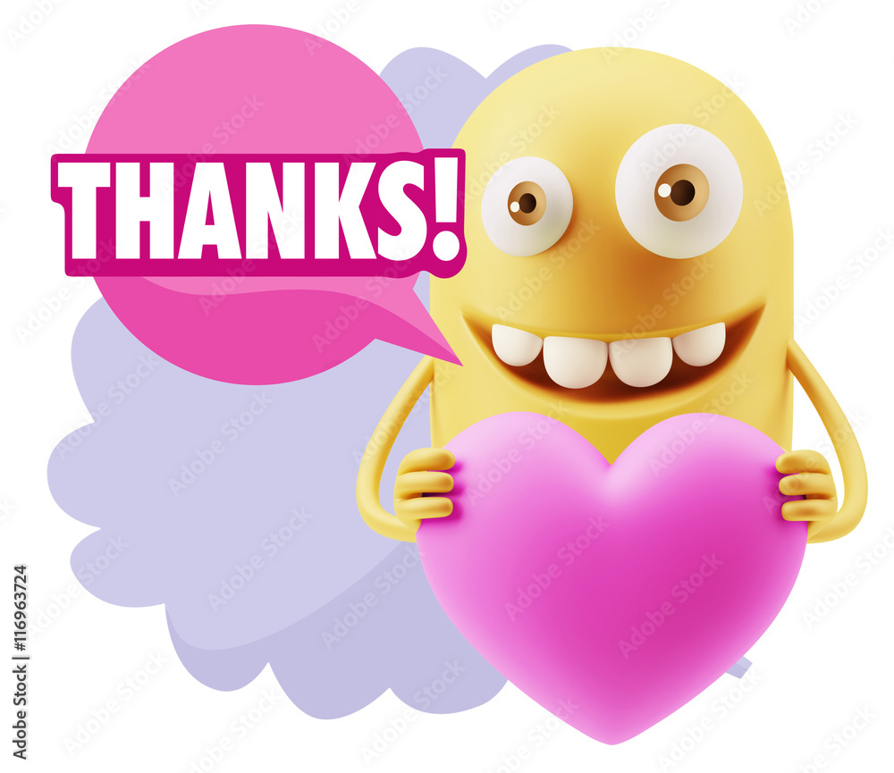 3d Rendering. Emoji in love holding heart shape saying Thanks wi 3d Rendering. Emoji in love holding heart shape saying Thanks wi
