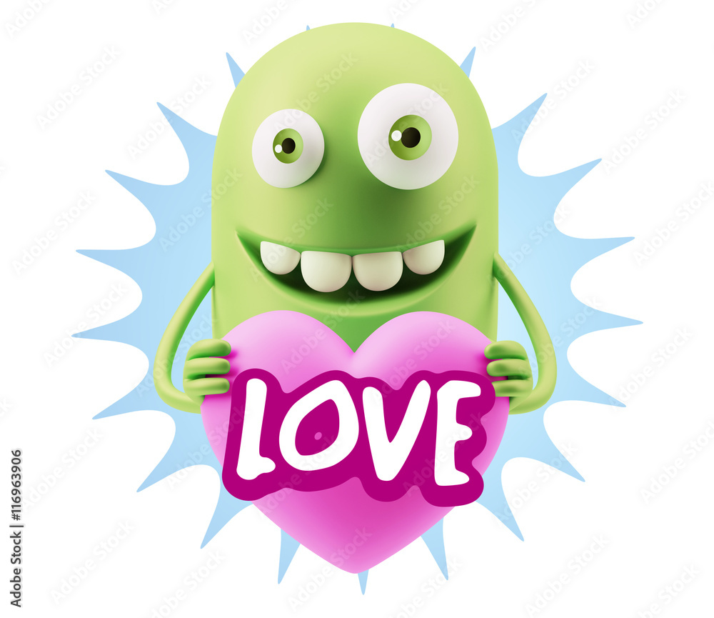3d Rendering. Emoji in love holding heart shape saying Love with 3d Rendering. Emoji in love holding heart shape saying Love with
