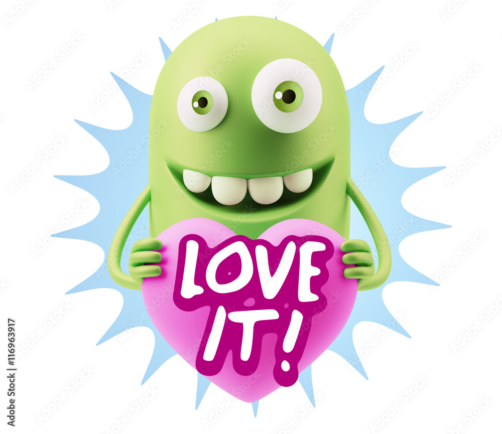 3d Rendering. Emoji in love holding heart shape saying Love It w 3d Rendering. Emoji in love holding heart shape saying Love It w