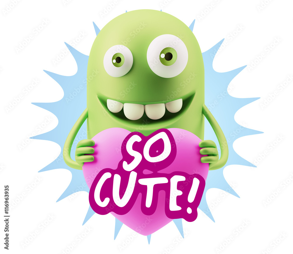 3d Rendering. Emoji in love holding heart shape saying So Cute w 3d Rendering. Emoji in love holding heart shape saying So Cute w