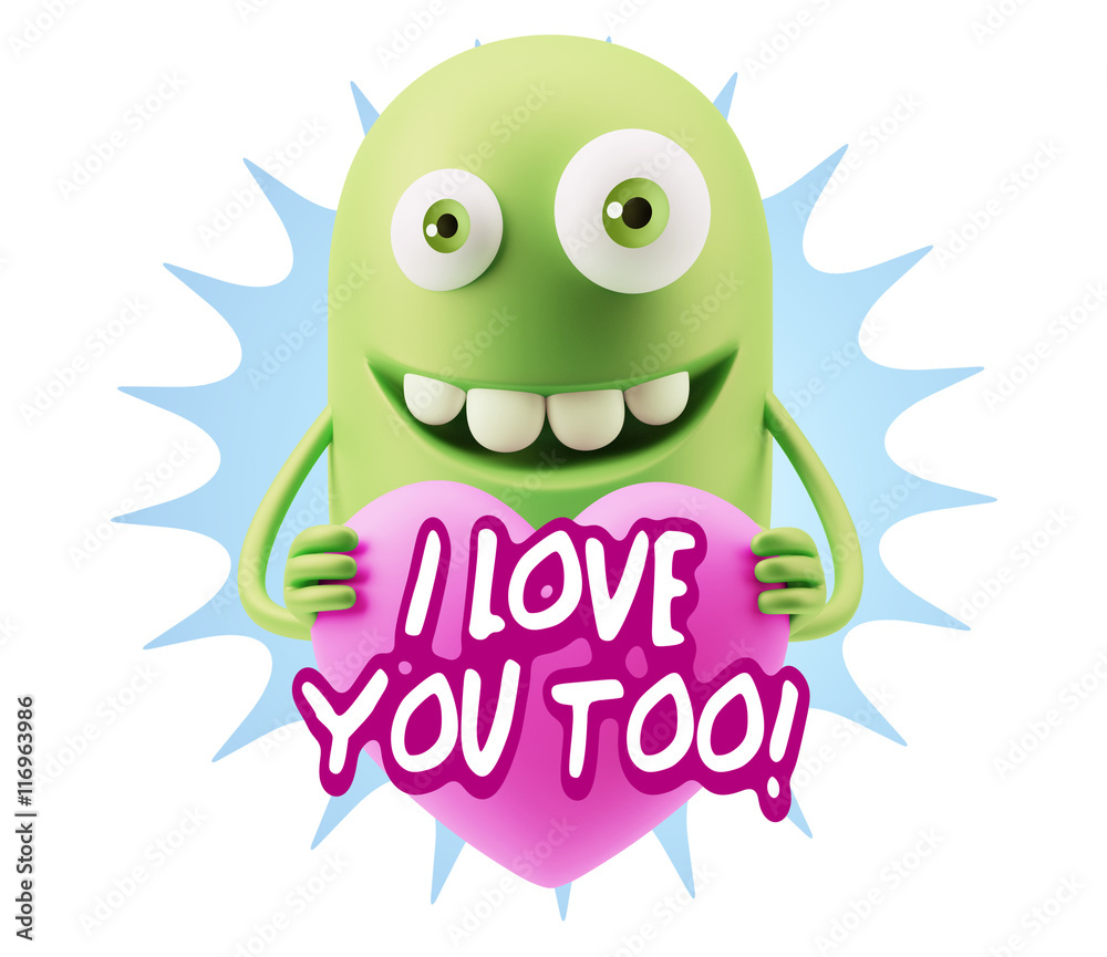 3d Rendering. Emoji in love holding heart shape saying I Love Yo 3d Rendering. Emoji in love holding heart shape saying I Love Yo